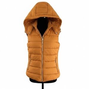 Ashley By 26 International Orange Puffer Vest with Removable Hood, Gold Hardware